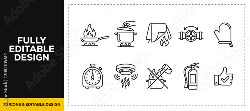 Canvastavla flat vector illustration line art icon bundle set design illustrating kitchen cu