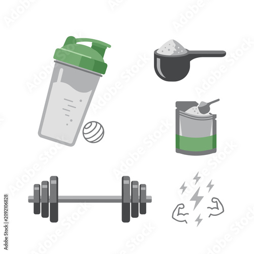 Fitness supplements and dumbbell workout.