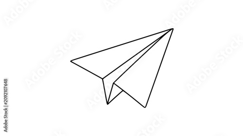 Hand-traced paper plane vector icon with crisp black outline, minimalist folded origami jet symbol for messaging, travel, delivery, launch, communication apps, and clean scalable SVG design