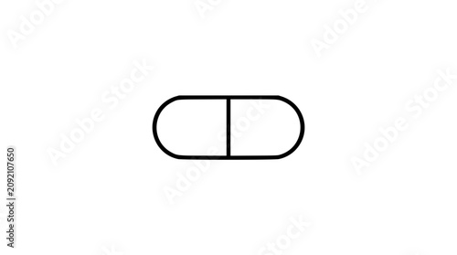 Minimal pill capsule vector icon with bold hand-traced black outline, clean healthcare illustration for medicine, pharmacy, dosage, vitamins, treatment labels, wellness apps, and scalable SVG design