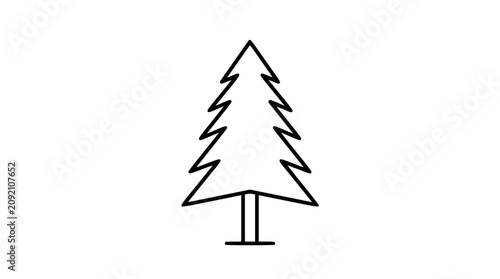 Evergreen pine tree with simple trunk, hand-drawn black outline vector icon illustration for forest, nature, winter holidays, camping, conservation, landscaping, parks, and rustic seasonal design
