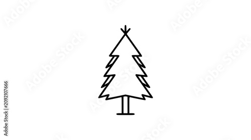 Minimalist pine tree vector icon, hand drawn evergreen outline illustration with clean black line art, simple forest symbol for nature, winter holidays, camping, landscape, and scalable design