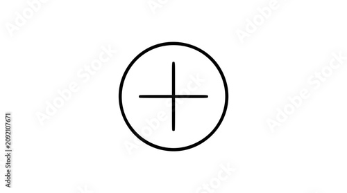 Plus sign inside thin circle, minimalist hand-drawn vector icon illustration for add, create, zoom, medical cross, interface button, positive symbol, clean scalable outline on white background