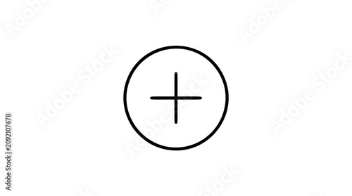 Circular plus vector icon illustration in smooth hand-traced outline, featuring a simple centered add symbol for apps, menus, healthcare, mathematics, zoom, create, expand, and interface design