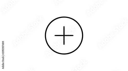 Circular plus vector icon illustration in smooth hand-traced outline, featuring a simple centered add symbol for apps, menus, healthcare, mathematics, zoom, create, expand, and interface design