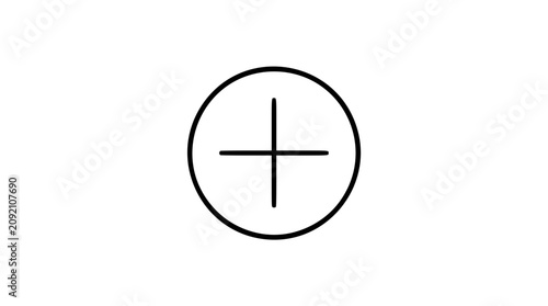 Plus sign inside thin circle, minimalist hand-drawn vector icon illustration for add, create, zoom, medical cross, interface button, positive symbol, clean scalable outline on white background