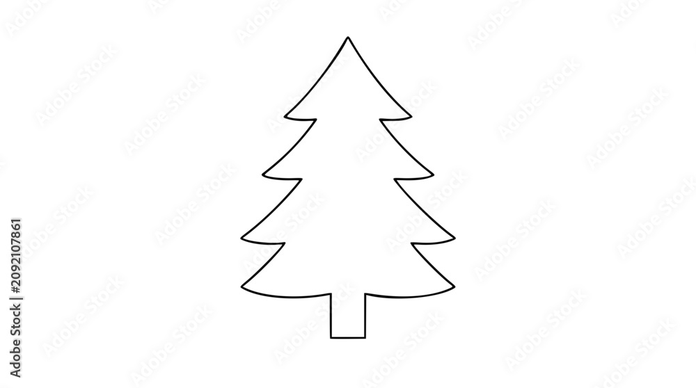 Obraz premium Elegant pine tree vector icon, hand-traced black outline evergreen illustration for forest, nature, holiday, woodland, ecology, camping, winter, greeting cards, web, app, print, scalable SVG