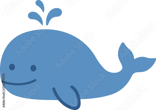 Photos Cute blue whale cartoon vector illustration, smiling baby whale spitting water i