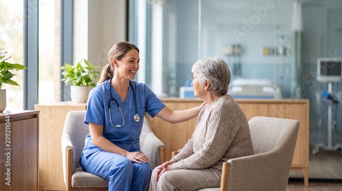 Compassionate Nurse Providing Emotional Support to Senior Patient During Hospital Consultation
