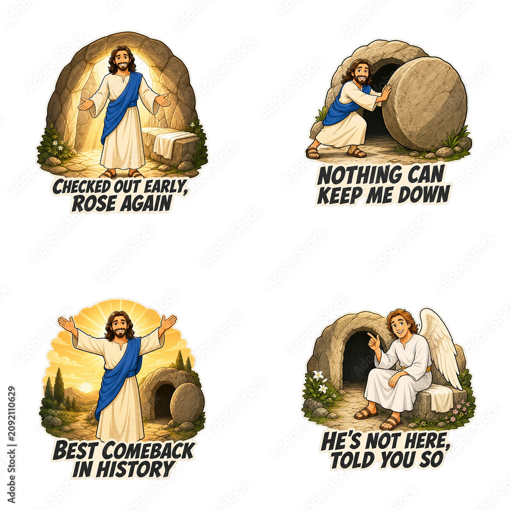 Obraz premium Jesus Resurrection Sticker Set Isolated