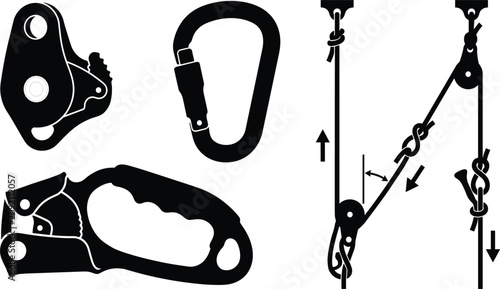 Vászonkép Crevasse Rescue Rigging Diagram Vector Set with Mechanical Advantage Pulley and
