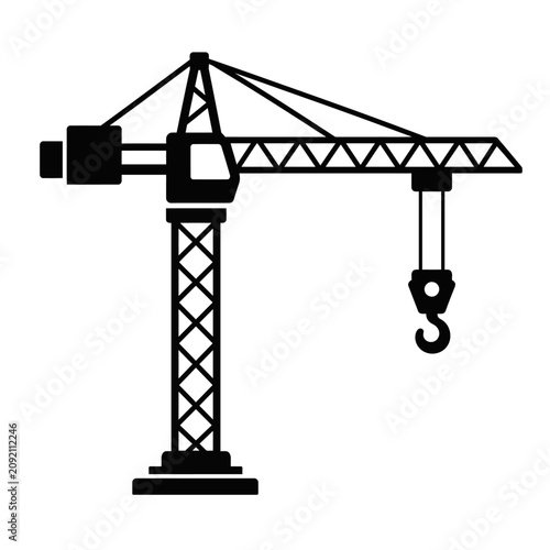 Fotografía Black and white tower crane construction equipment illustration.