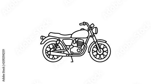 Cuadro en lienzo Detailed motorcycle vector icon with spoked wheels, engine, kickstand and vintag