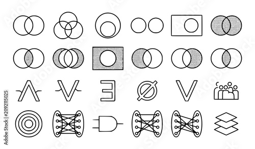 Obraz na płótnie Discrete mathematics Venn diagram outline icon set with overlapping circles inte