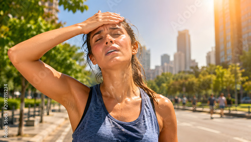Young Woman Experiencing Heat Stress Outdoors