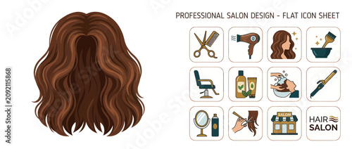Hair Salon Icons and Illustration - Professional Beauty Service Set