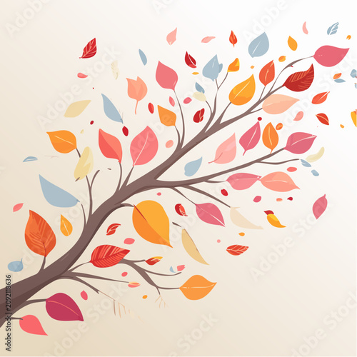 Autumn Tree with Colorful Leaves Vector Illustration