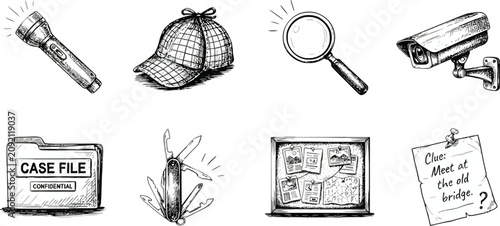 Tableau sur toile Crime mystery solving concept and spy gear icons vector illustration