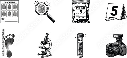 Quadro su tela Forensic science investigation elements vector sketch