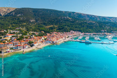 Картината върху платно Drone view of the picturesque waterfront, marina, and historic center of Baška w