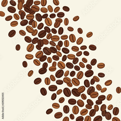 Schilderij op canvas A collection of roasted coffee beans on a light background