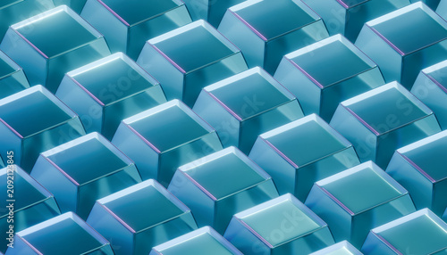 Konstfotografi Shiny, reflective, geometric shapes create mesmerizing pattern in cool blue hue,
