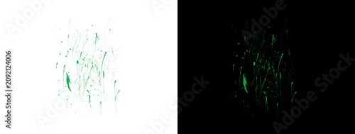 Foto Neon Green Fine Ink Streaks Abstract on White and Black Background
