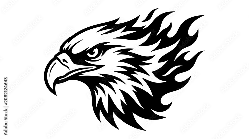 Fototapeta premium Black and white vector eagle head with flame design elements
