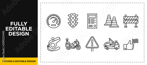 Canvastavla flat vector illustration line art icon bundle set design depicting traffic regul