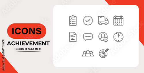 Set of achievement icons for business and productivity tasks