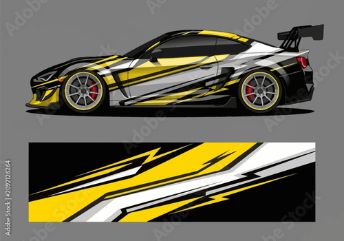 Yellow and black racing livery design on sports car
