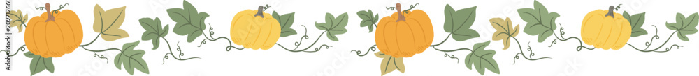 Obraz premium Autumn Pumpkin Vine Border Seamless Pattern