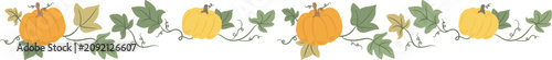 Autumn Pumpkin Vine Border Seamless Pattern