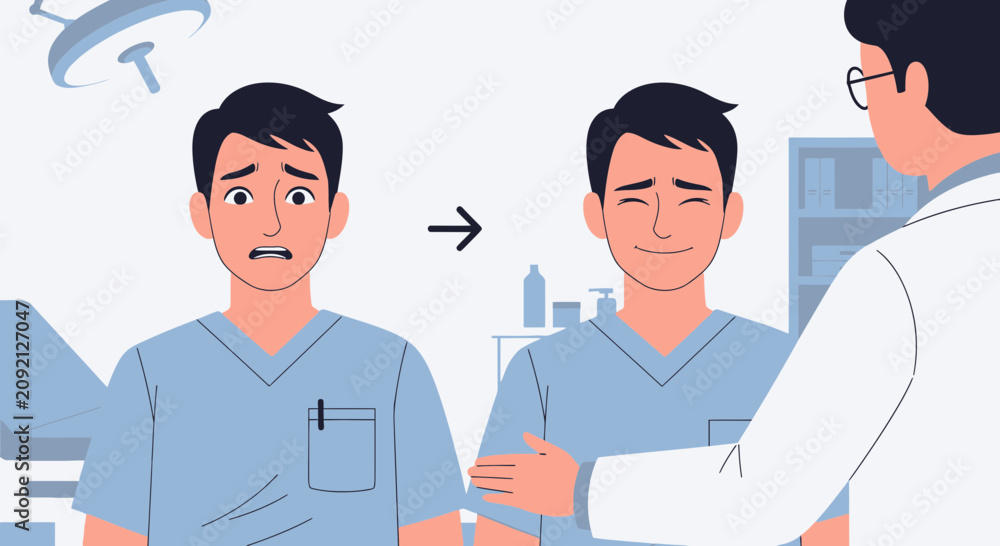 Fototapeta premium Patient Prepares for Surgery, Doctor Reassures