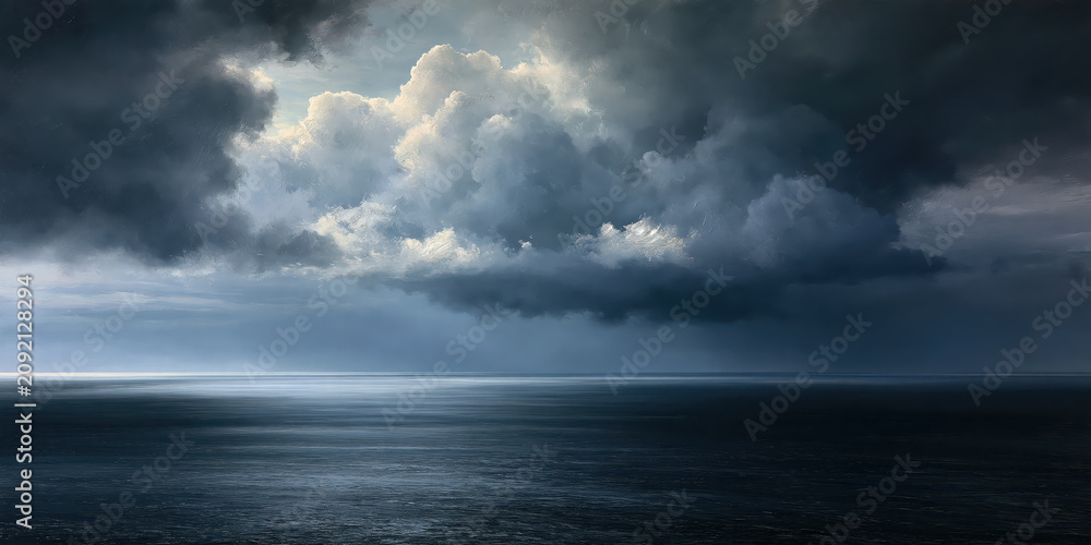 Fototapeta premium Dramatic Stormy Seascape with Towering Clouds