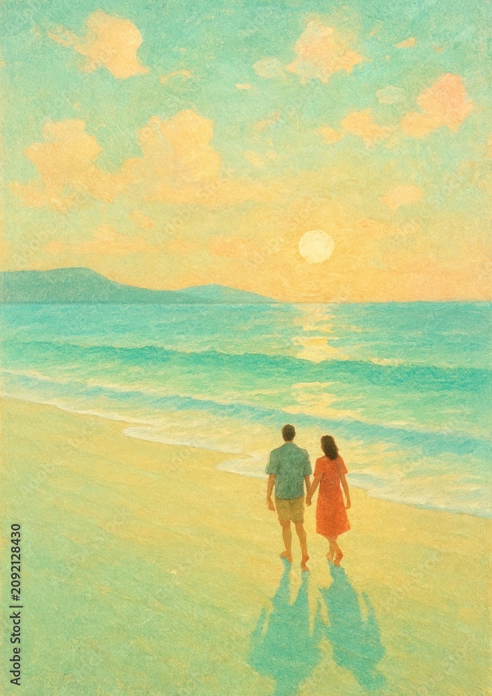 Fototapeta premium Romantic sunset beach walk