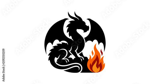 Black dragon with fire flame.