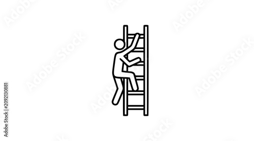 Bild auf Leinwand Person climbing ladder hand-drawn vector icon, minimalist outline illustration o