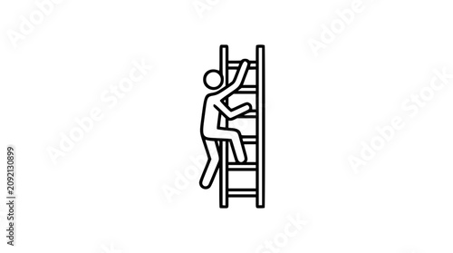 Bild auf Leinwand Person climbing ladder hand-drawn vector icon, minimalist outline illustration o