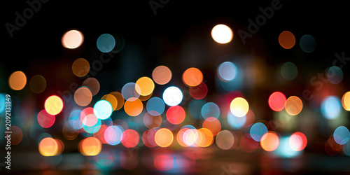 Nighttime city lights with bokeh effect