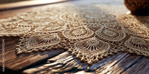 Intricate Lace Fabric on Wooden Surface