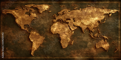 Vintage-Style World Map with Aged Texture