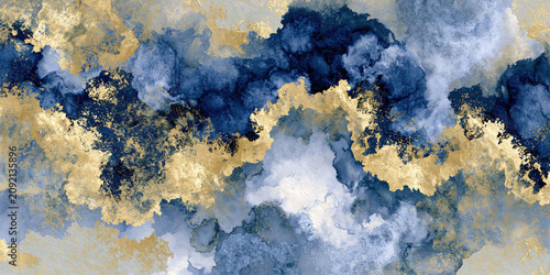 Abstract Cloud Patterns with Soft Blue and Gold Tones