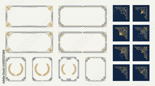 Elegant Decorative Borders and Corners Set - Ornate Scrollwork and Laurels