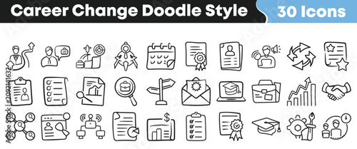 Fotografi Hand drawn black and white career change doodle style icons