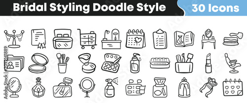 Cuadro en lienzo Collection of hand drawn bridal styling icons in doodle style