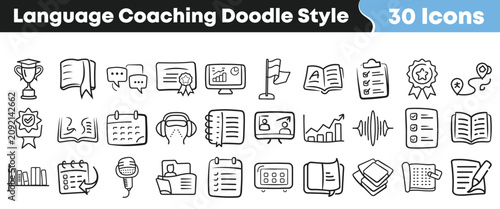 Canvastavla Hand drawn black and white doodle icons for language coaching