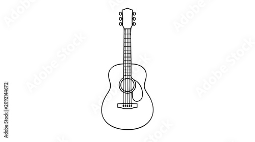 Cuadro en lienzo Clean black and white line art vector icon of an acoustic guitar, perfect for music lessons, folk concert posters, band branding, or hobby designs