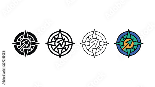Tableau sur toile Four Different Stylized Compass Rose Symbol Designs With Varied Colors
