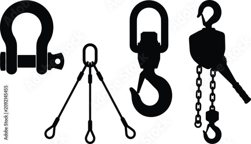 Cuadro en lienzo Industrial Lifting Rigging Hardware Vector Set with Screw Pin Shackle Chain Hois